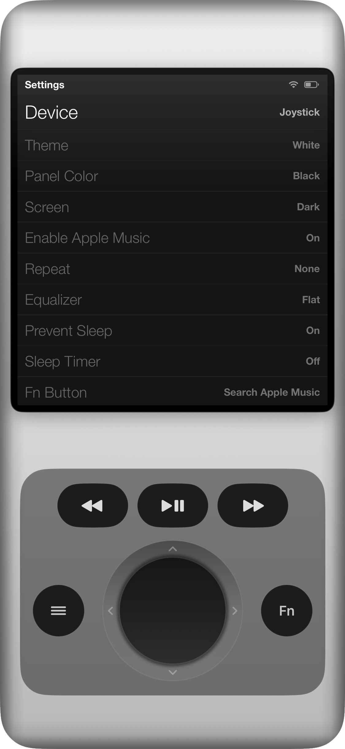 Jam-Pod for iPhone settings menu