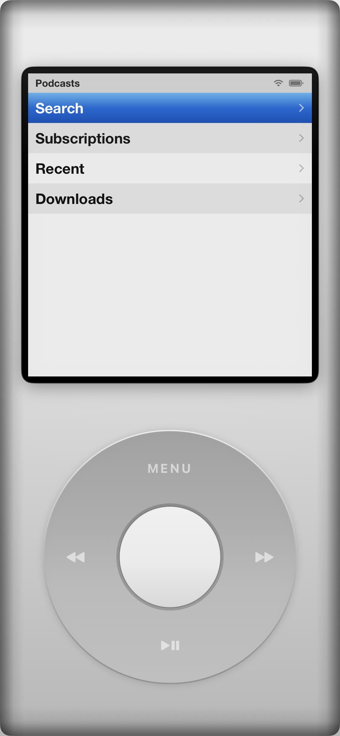 Jam-Pod podcasts menu