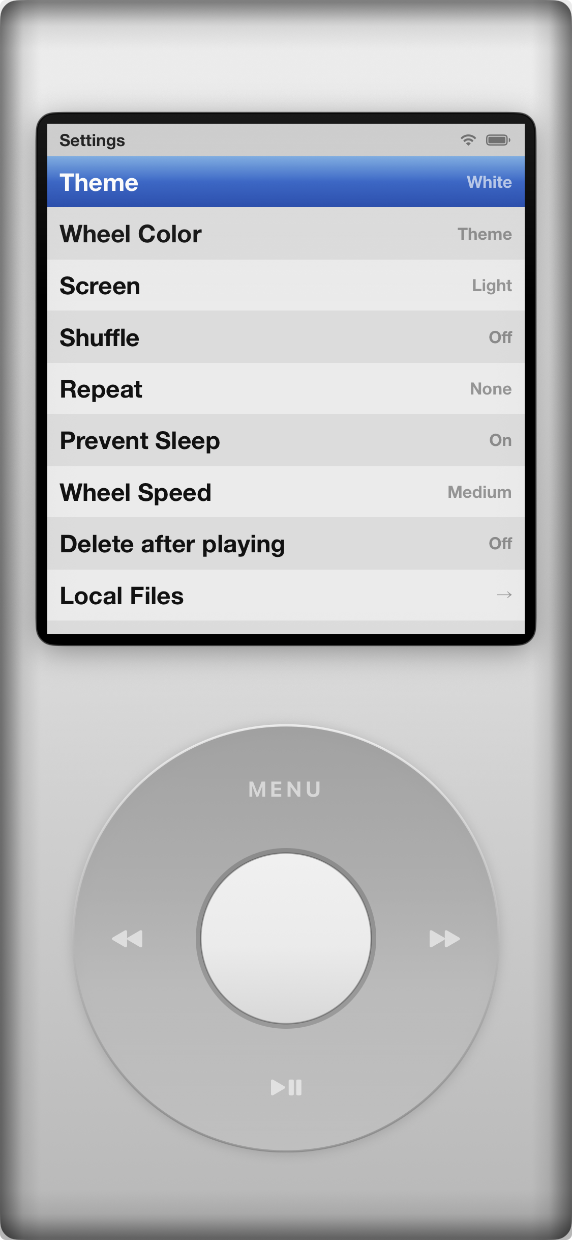 Jam-Pod settings menu